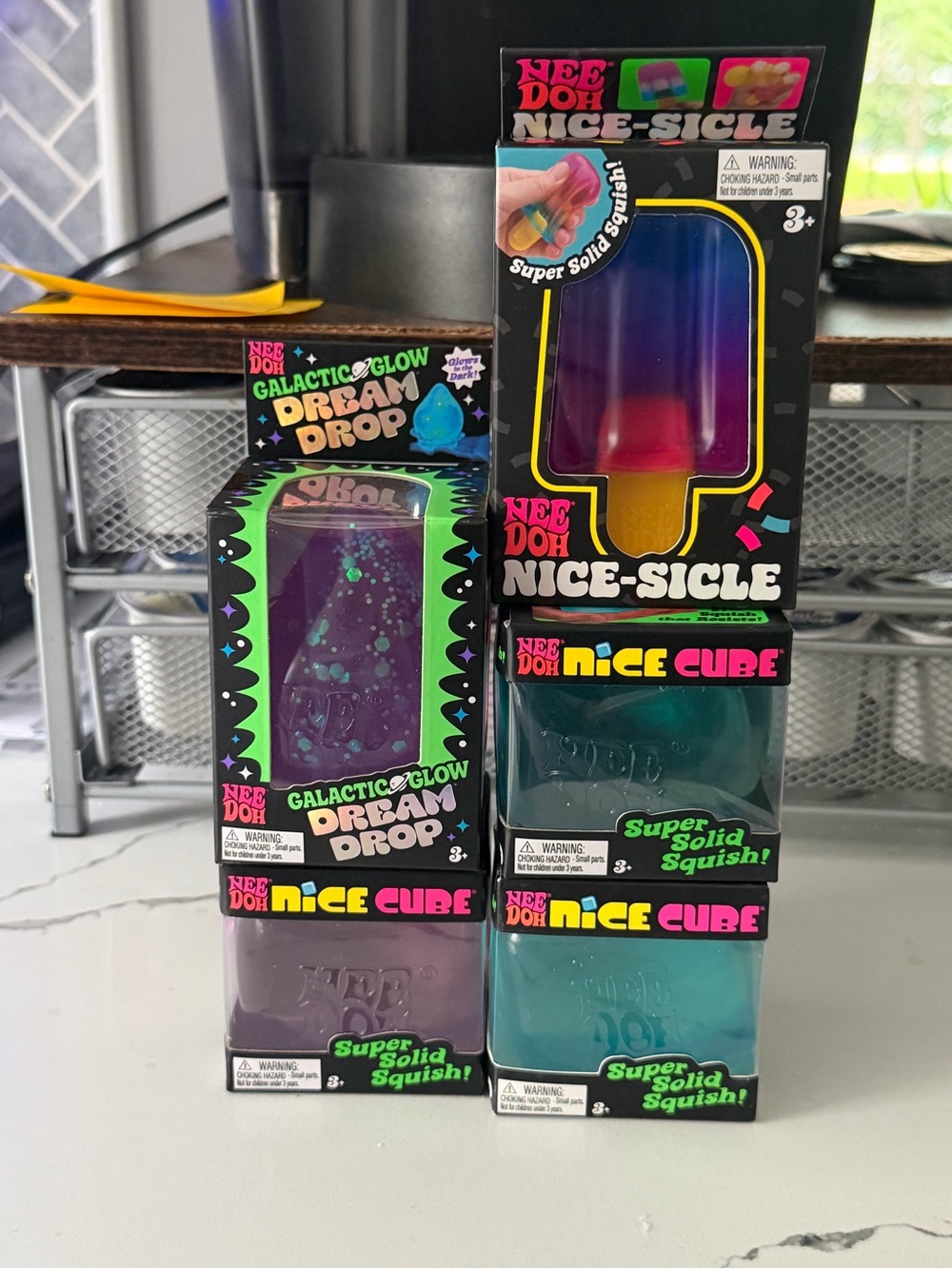 NeeDoh Nice-Sicle & Nice Cube Squish Toys - Purple, Teal, Pink